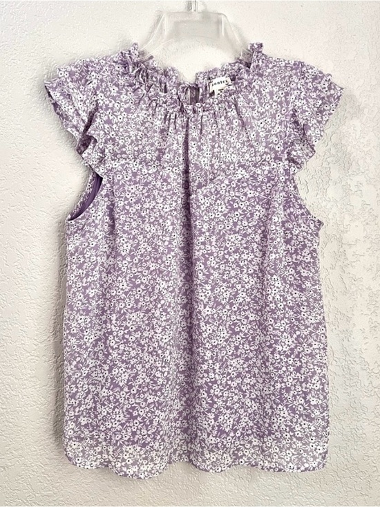 Monteau Tops - NWOT Monteau Violet Purple White Floral Flutter Short Sleeves Casual Blouse Tops